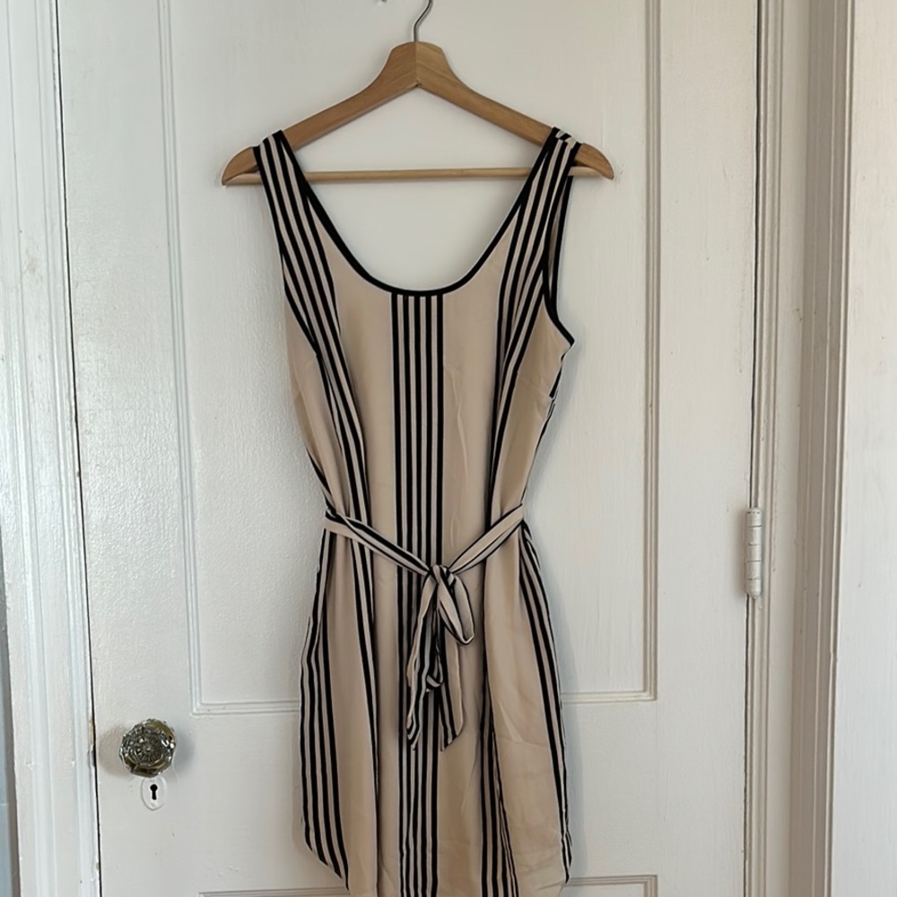 Elegant Black and Cream Striped Dress